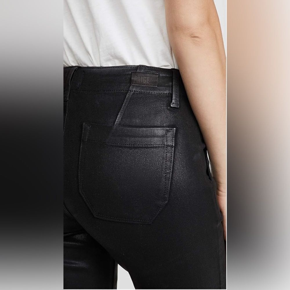 Paige Mayslie Black Fog Lux Joggers in a faux leather coated black  29 - Picture 4 of 13